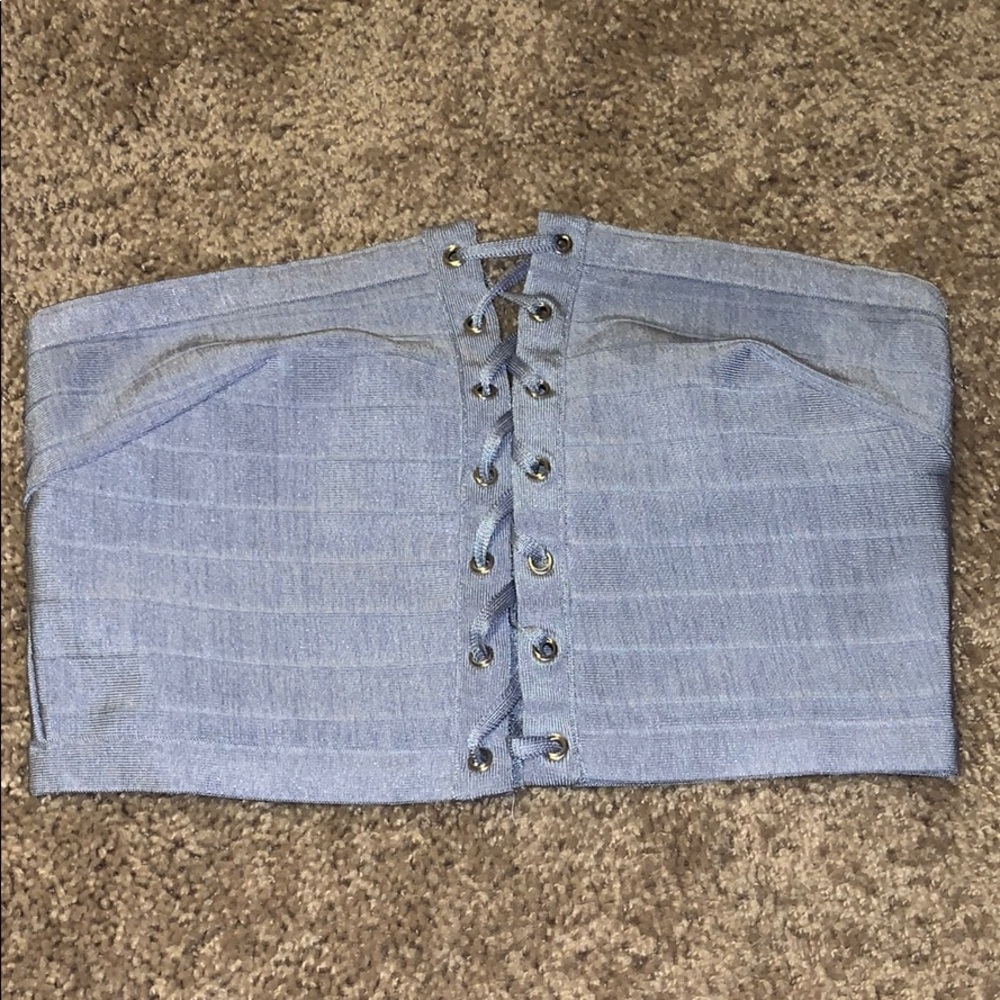 light blue crop top